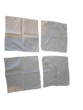 Vintage Portugal Hand Embroidered Linen Napkins Scalloped Cottagecore Set